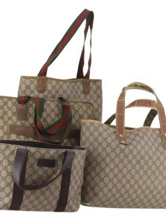 Gucci Handbags - GUCCI GG Supreme Web Sherry Line Tote Bag PVC 4 Set Beige Brown Auth 178835